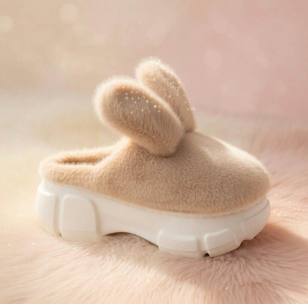 Plush Bunny Platform Slippers | Chunky Sole Cozy Indoor Shoes | SoftSlipsy