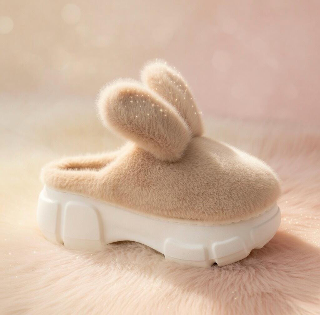 Plush Bunny Platform Slippers, Fluffy Cozy House Shoes, Kawaii Warm Indoor Footwear | SoftSlipsy