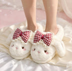 Coquette Bunny Slippers with Bow, Plush Kawaii Rabbit Indoor Shoes | SoftSlipsy