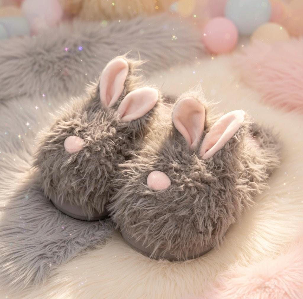 Fluffy Bunny Slippers | Plush Rabbit House Shoes, Cozy Winter Warmth | SoftSlipsy
