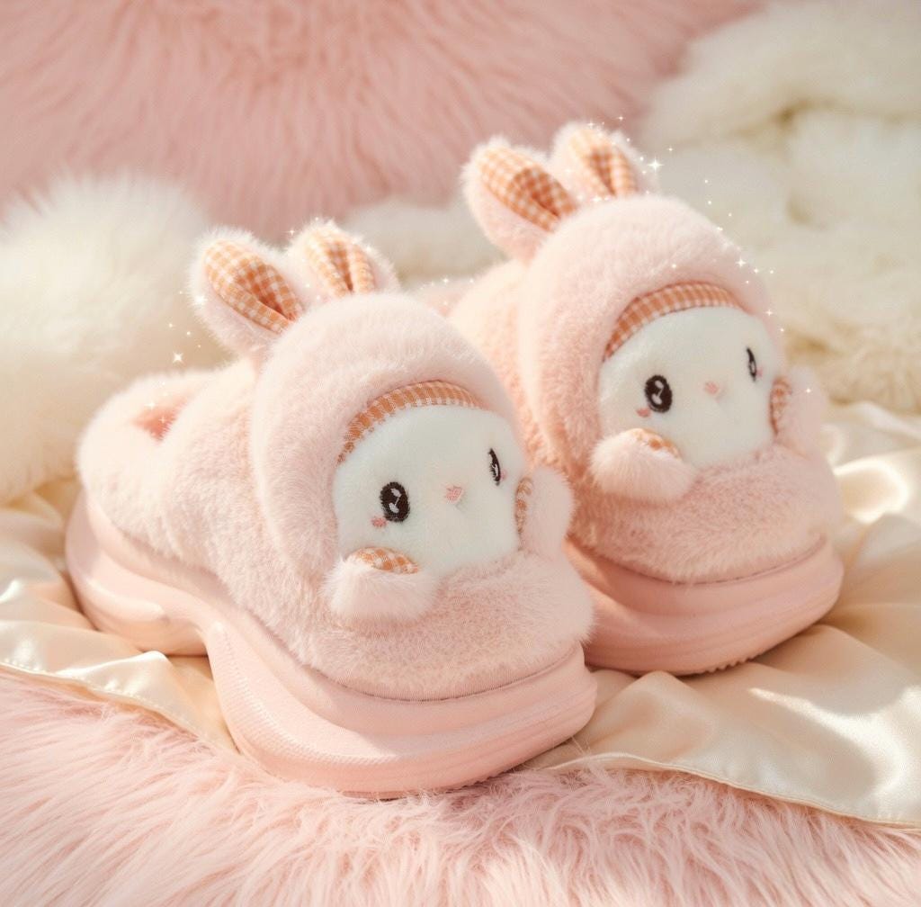 Plush Bunny Platform Slippers | Kawaii Rabbit House Shoes, Cozy Winter Warmth | SoftSlipsy