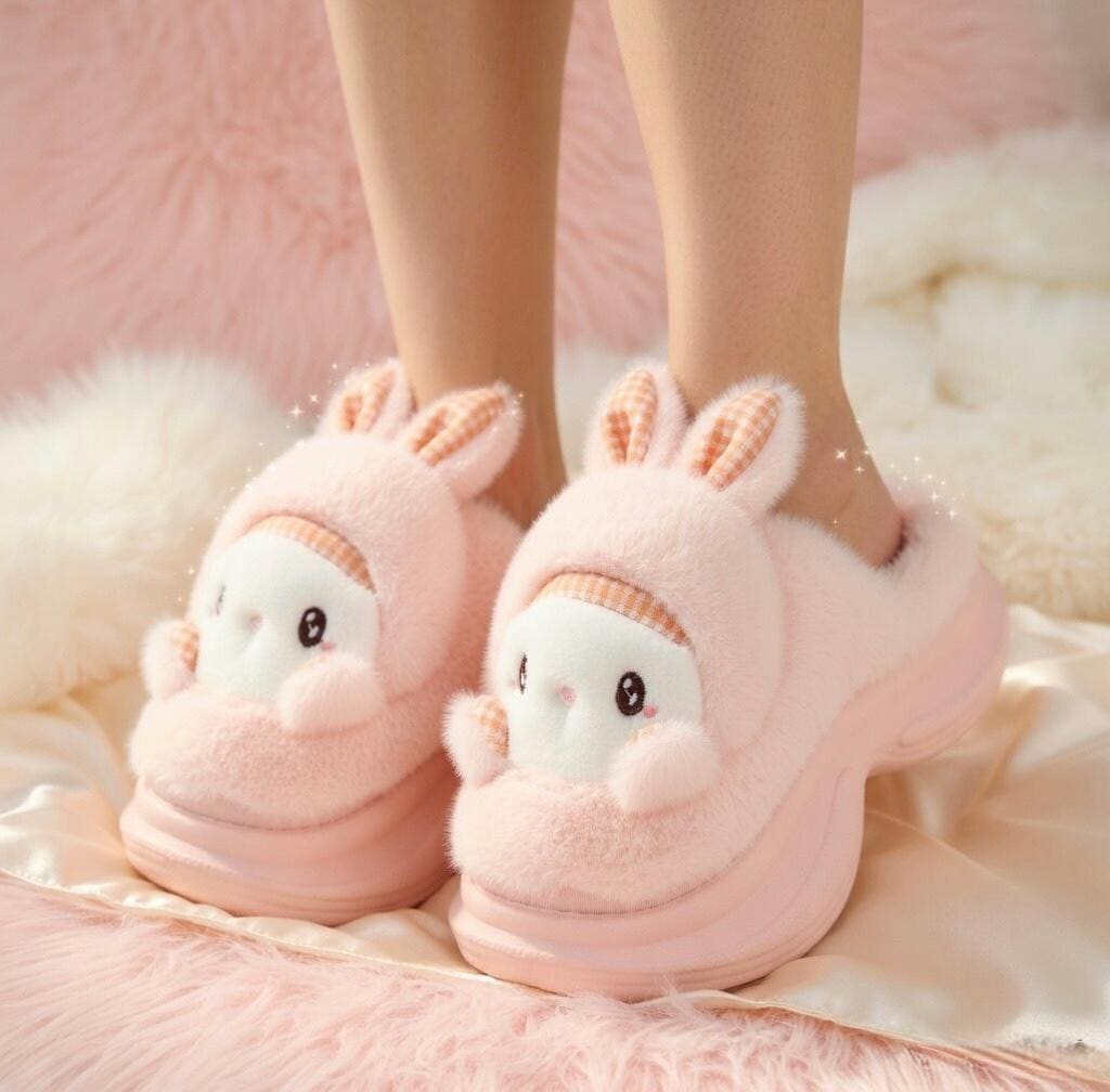 Plush Bunny Platform Slippers | Cozy Kawaii Rabbit House Shoes | SoftSlipsy