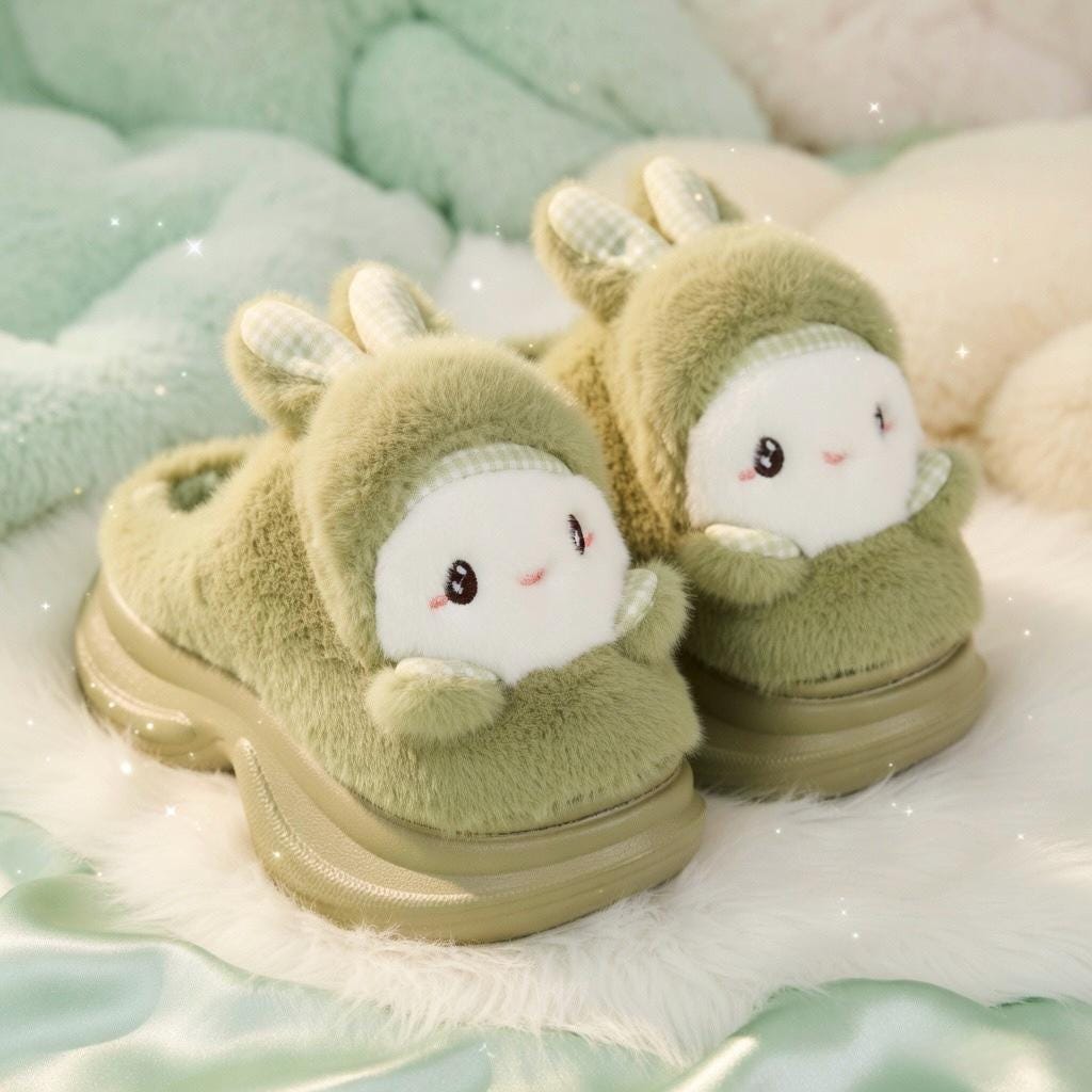 Plush Bunny Platform Slippers | Kawaii Rabbit House Shoes, Cozy Winter Indoor Footwear | SoftSlipsy