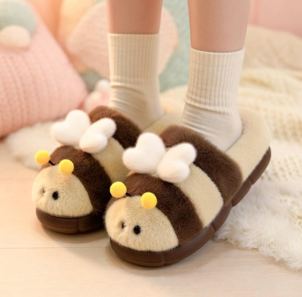 Plush Bumblebee Slippers | Soft Cozy Indoor Shoes, Animal Design | SoftSlipsy