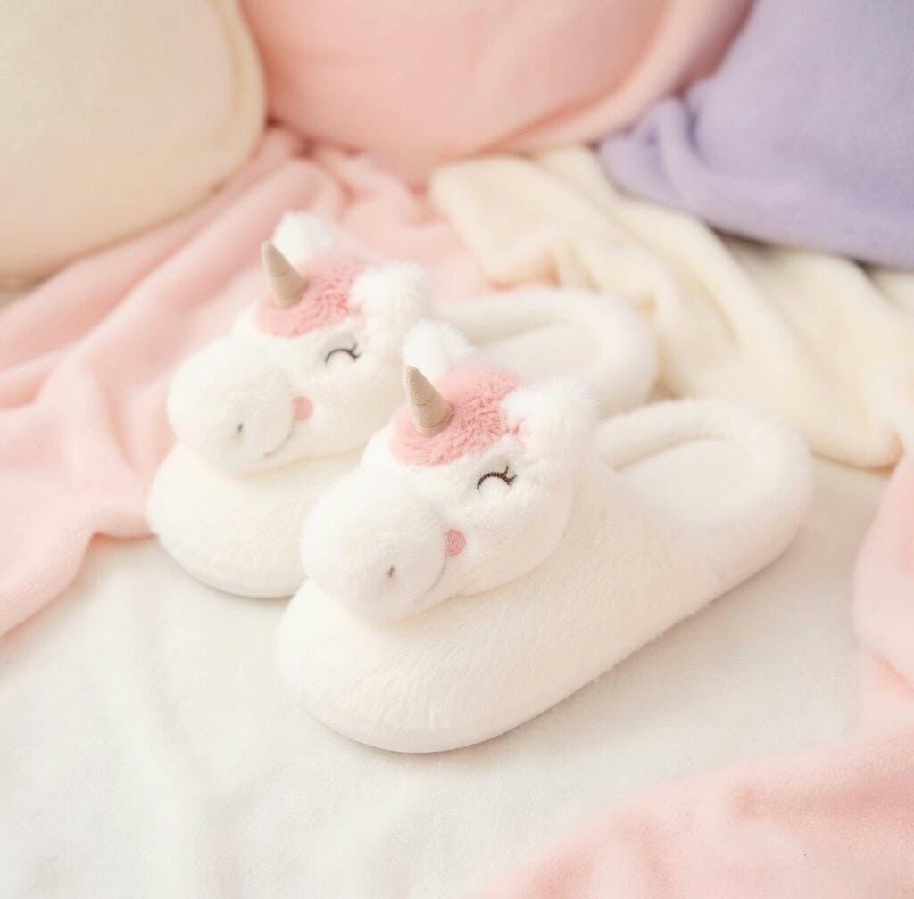 Plush Unicorn Slippers | Soft Cozy Fantasy Animal House Shoes | SoftSlipsy