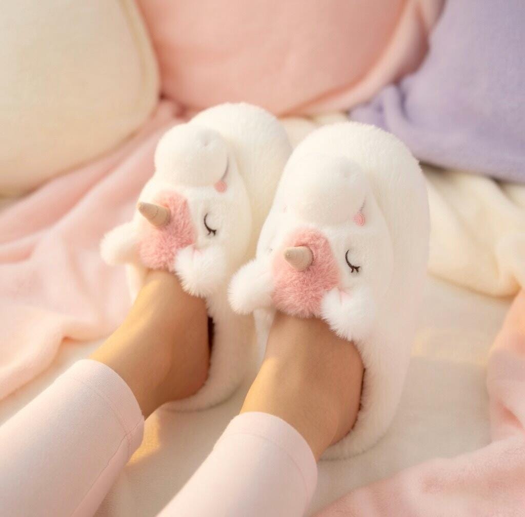 Plush Unicorn Slippers | Soft Cozy Fantasy Animal House Shoes | SoftSlipsy