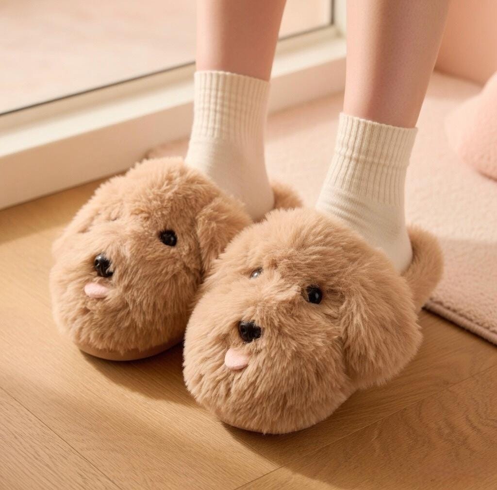 Plush Puppy Face Slippers | Soft Cozy Indoor Dog Shoes | SoftSlipsy