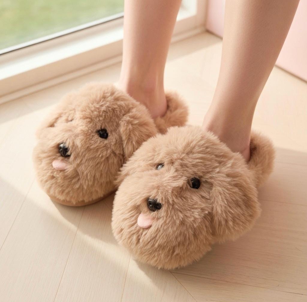 Plush Puppy Face Slippers | Soft Cozy Indoor Dog Shoes | SoftSlipsy