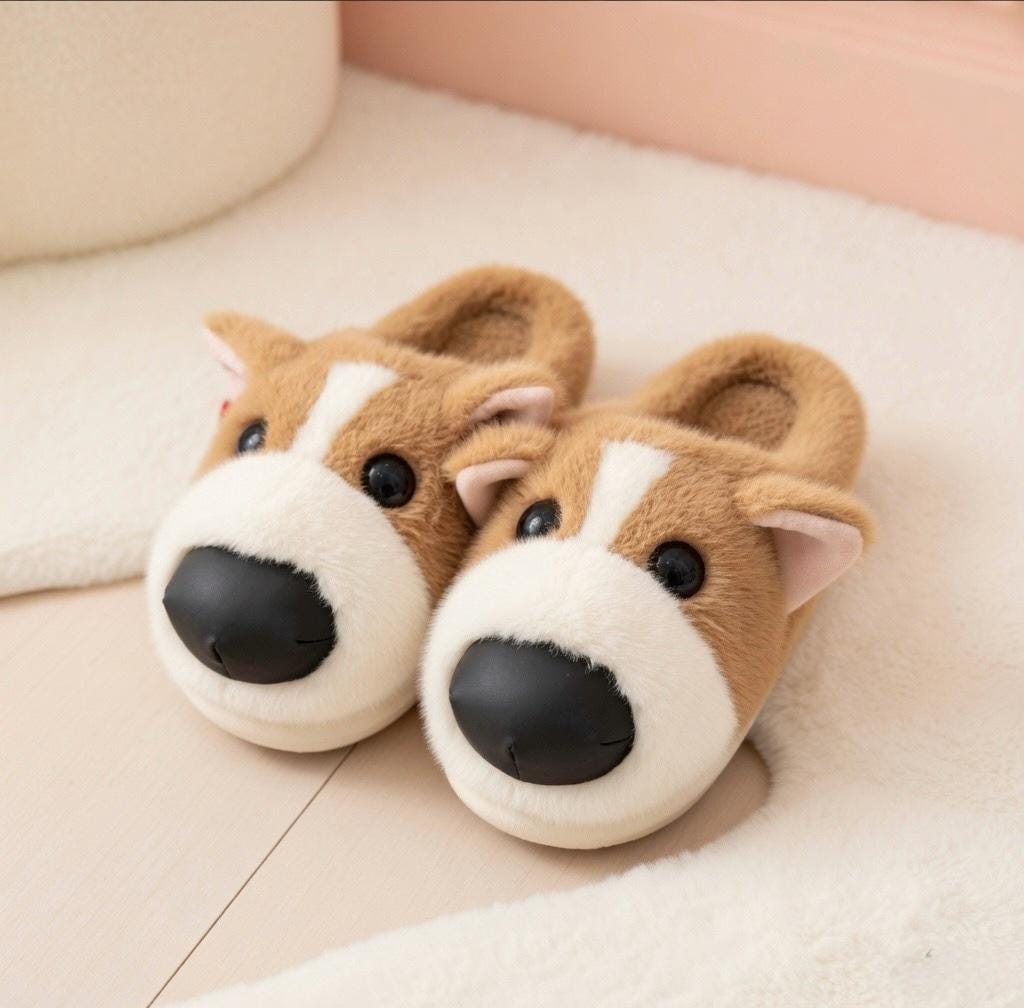 Plush Dog Slippers | Cozy Warm Animal House Shoes for Women | SoftSlipsy