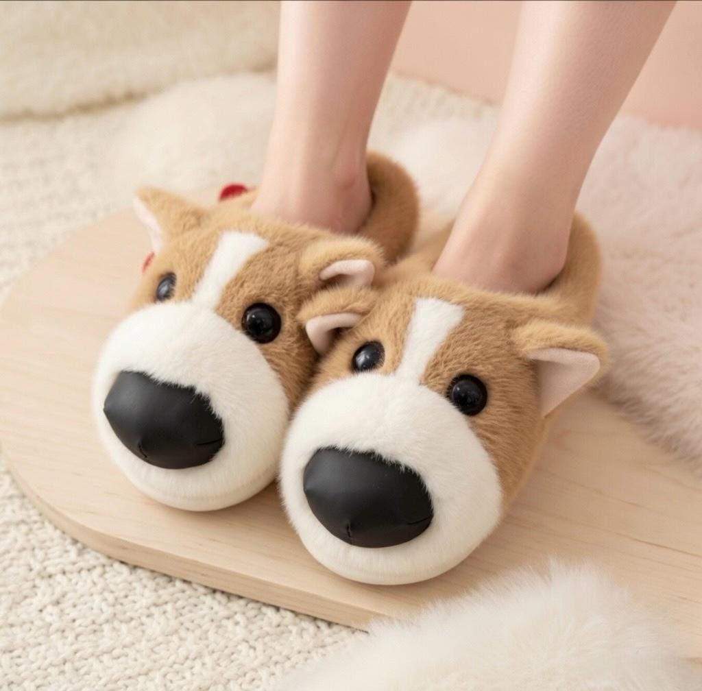 Plush Dog Slippers | Cozy Warm Animal House Shoes for Women | SoftSlipsy