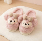 Plush Bow Bear Slippers | Cozy Teddy Bear Indoor Shoes for Women | SoftSlipsy