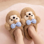 Plush Bow Bear Slippers | Cozy Teddy Bear Indoor Shoes for Women | SoftSlipsy