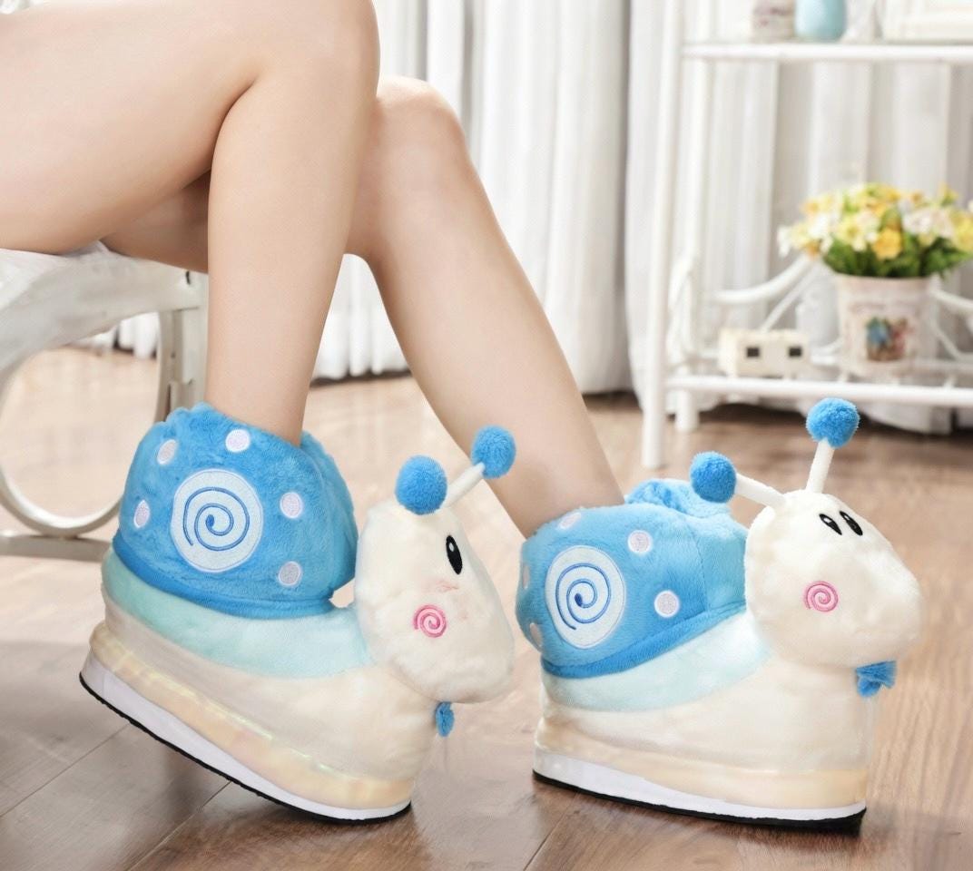Snail Platform Slippers Women | Fluffy Kawaii Animal House Shoes (Height Boost) | SoftSlipsy