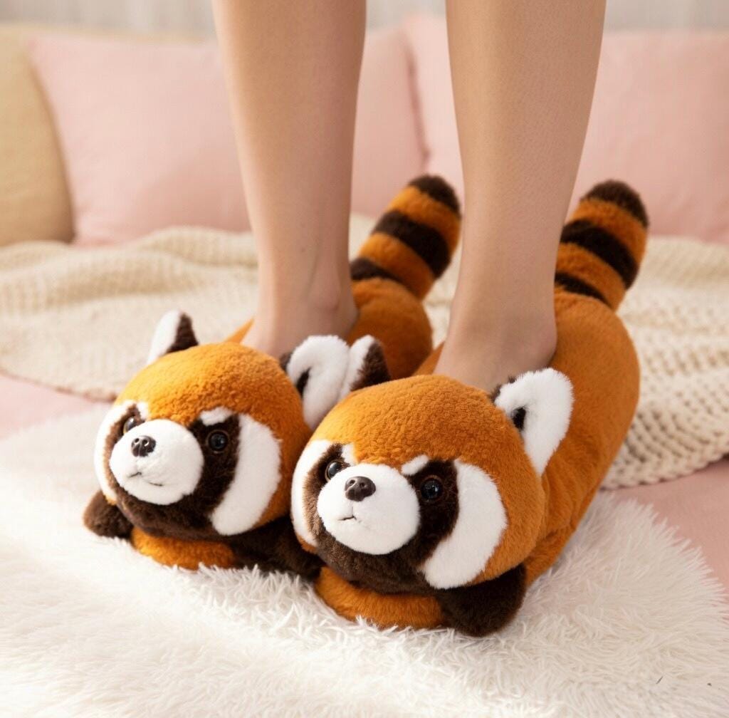 Red Panda Plush Slippers | Fluffy Animal Cozy House Shoes | SoftSlipsy