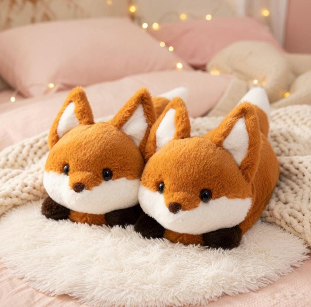 Fluffy Fox Plush Slippers | Cozy Kawaii Animal House Shoes | SoftSlipsy