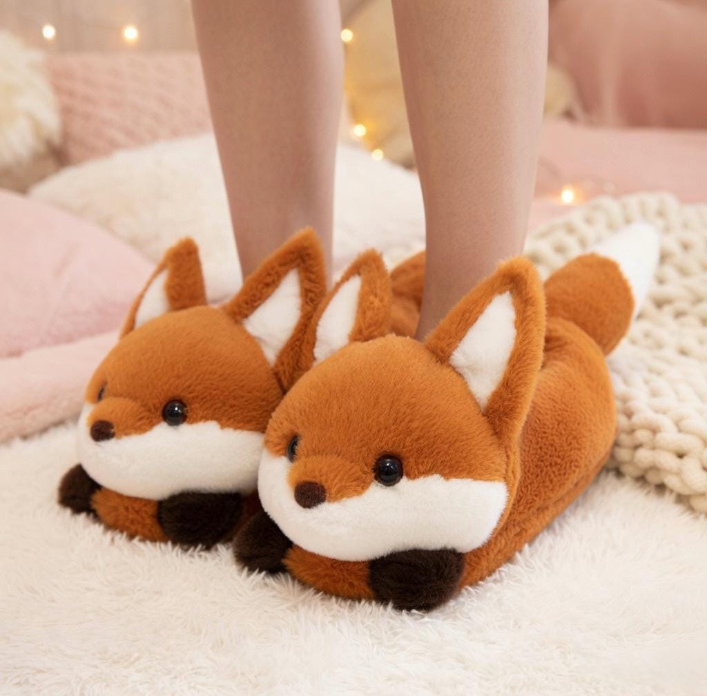 Fluffy Fox Plush Slippers | Cozy Kawaii Animal House Shoes | SoftSlipsy