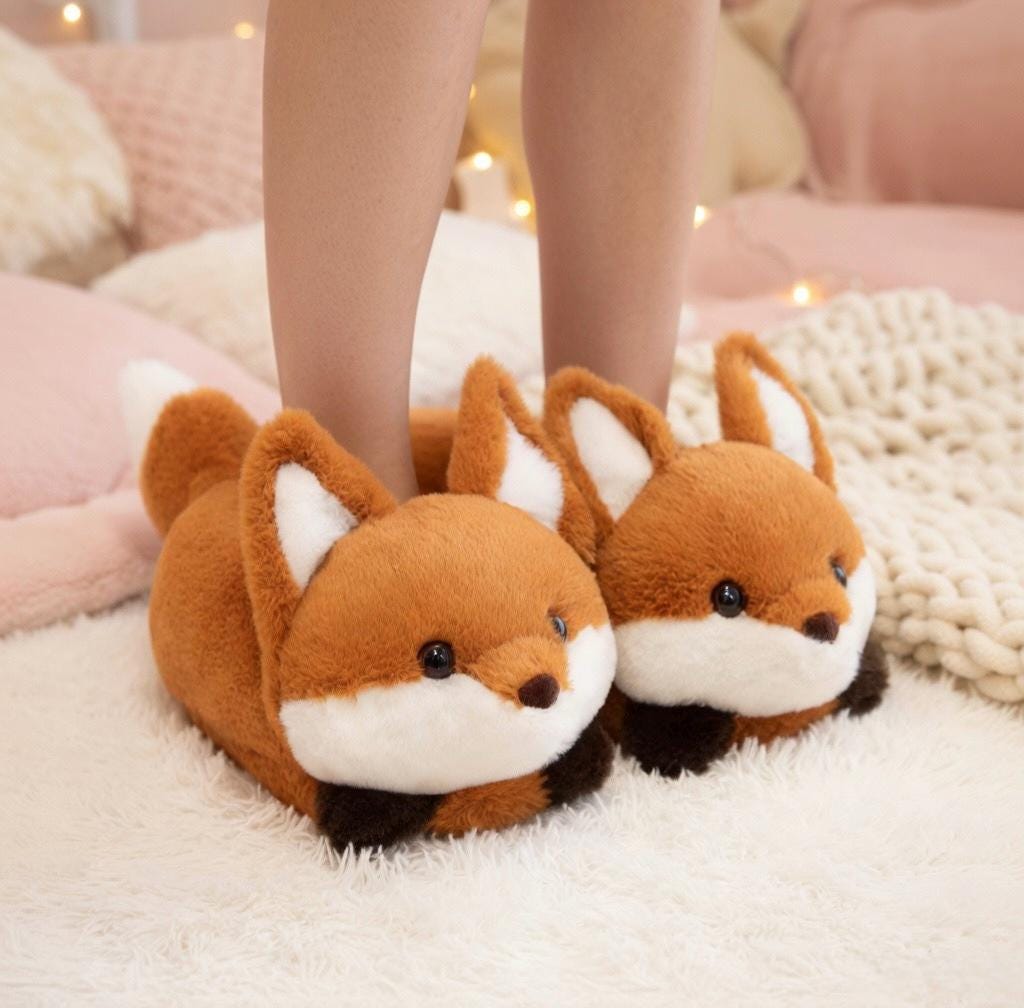 Fluffy Fox Plush Slippers | Cozy Kawaii Animal House Shoes | SoftSlipsy