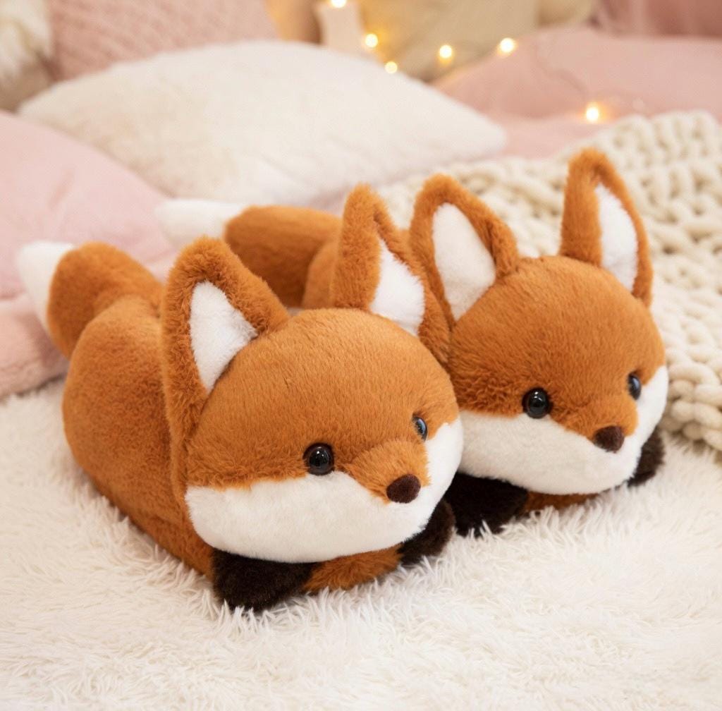Fluffy Fox Plush Slippers | Cozy Kawaii Animal House Shoes | SoftSlipsy