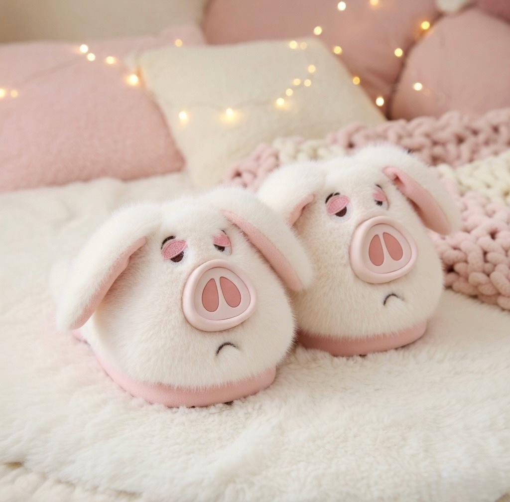 Plush Pig Slippers Women | Fluffy Kawaii Animal House Shoes | Cozy Pink Indoor Footwear | SoftSlipsy