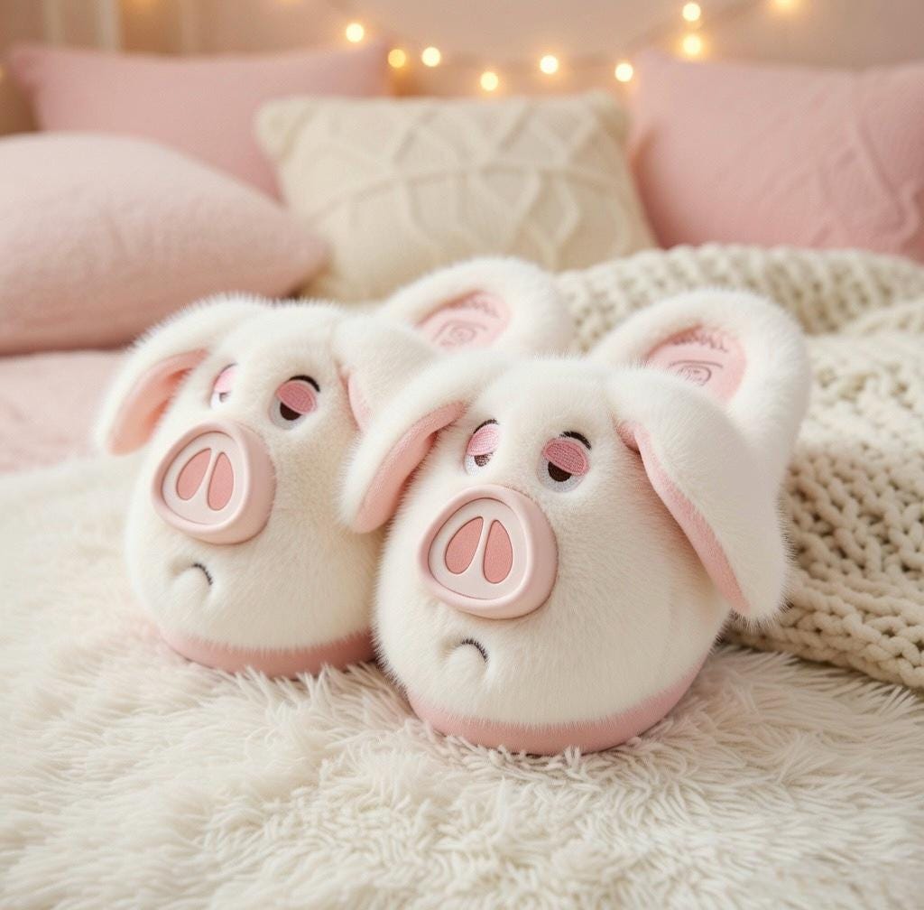 Plush Pig Slippers Women | Fluffy Kawaii Animal House Shoes | Cozy Pink Indoor Footwear | SoftSlipsy