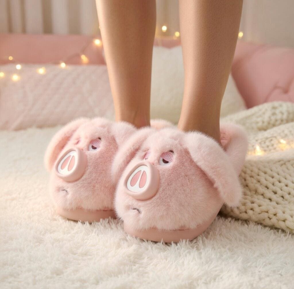 Plush Pig Slippers Women | Fluffy Kawaii Animal House Shoes | Cozy Pink Indoor Footwear | SoftSlipsy