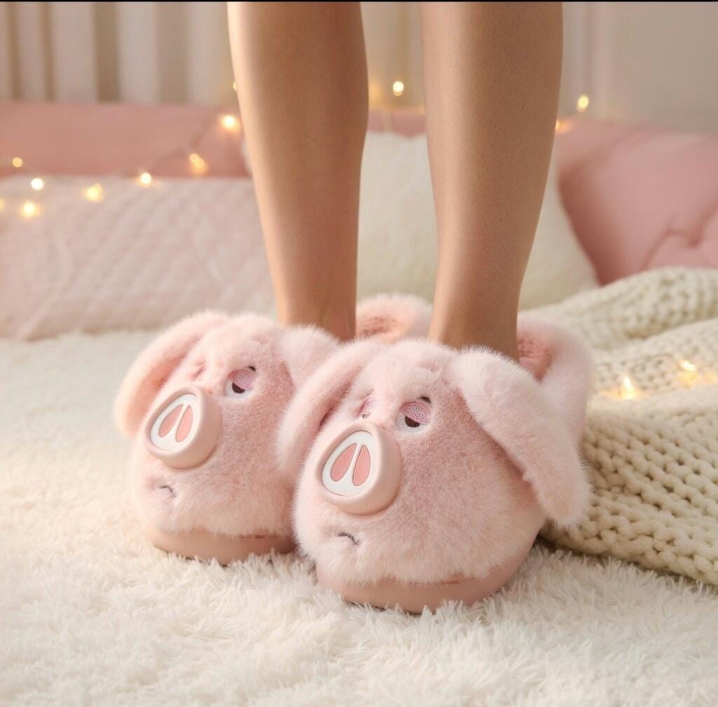 Plush Pig Slippers Women | Fluffy Kawaii Animal House Shoes | Cozy Pink Indoor Footwear | SoftSlipsy