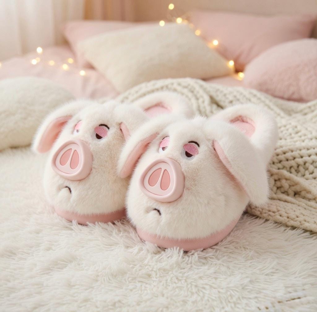 Plush Pig Slippers Women | Fluffy Kawaii Animal House Shoes | Cozy Pink Indoor Footwear | SoftSlipsy