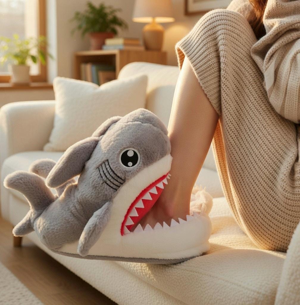 Plush Shark Slippers for Women | Cozy Animal House Shoes | Fun Indoor Footwear | SoftSlipsy