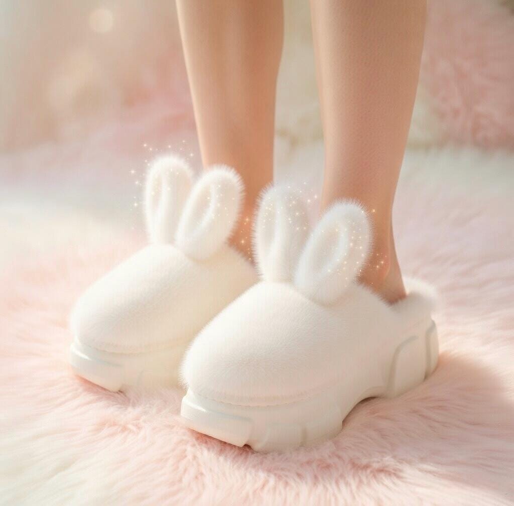 Plush Bunny Platform Slippers | Chunky Sole Cozy Indoor Shoes | SoftSlipsy