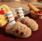 Women's Plush Croissant Slippers, Cozy Bread House Shoes, Soft Winter Indoor Footwear | SoftSlipsy