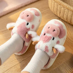 Fluffy Cow Plush Slippers | Cozy Fuzzy Indoor Shoes for Women | SoftSlipsy