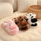 Fluffy Cow Plush Slippers | Cozy Fuzzy Indoor Shoes for Women | SoftSlipsy