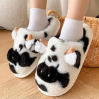 Fluffy Cow Plush Slippers | Cozy Fuzzy Indoor Shoes for Women | SoftSlipsy