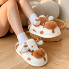 Fluffy Cow Plush Slippers | Cozy Fuzzy Indoor Shoes for Women | SoftSlipsy