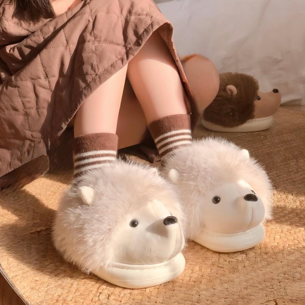Plush Hedgehog Slippers | Cozy Animal House Shoes for Women | SoftSlipsy