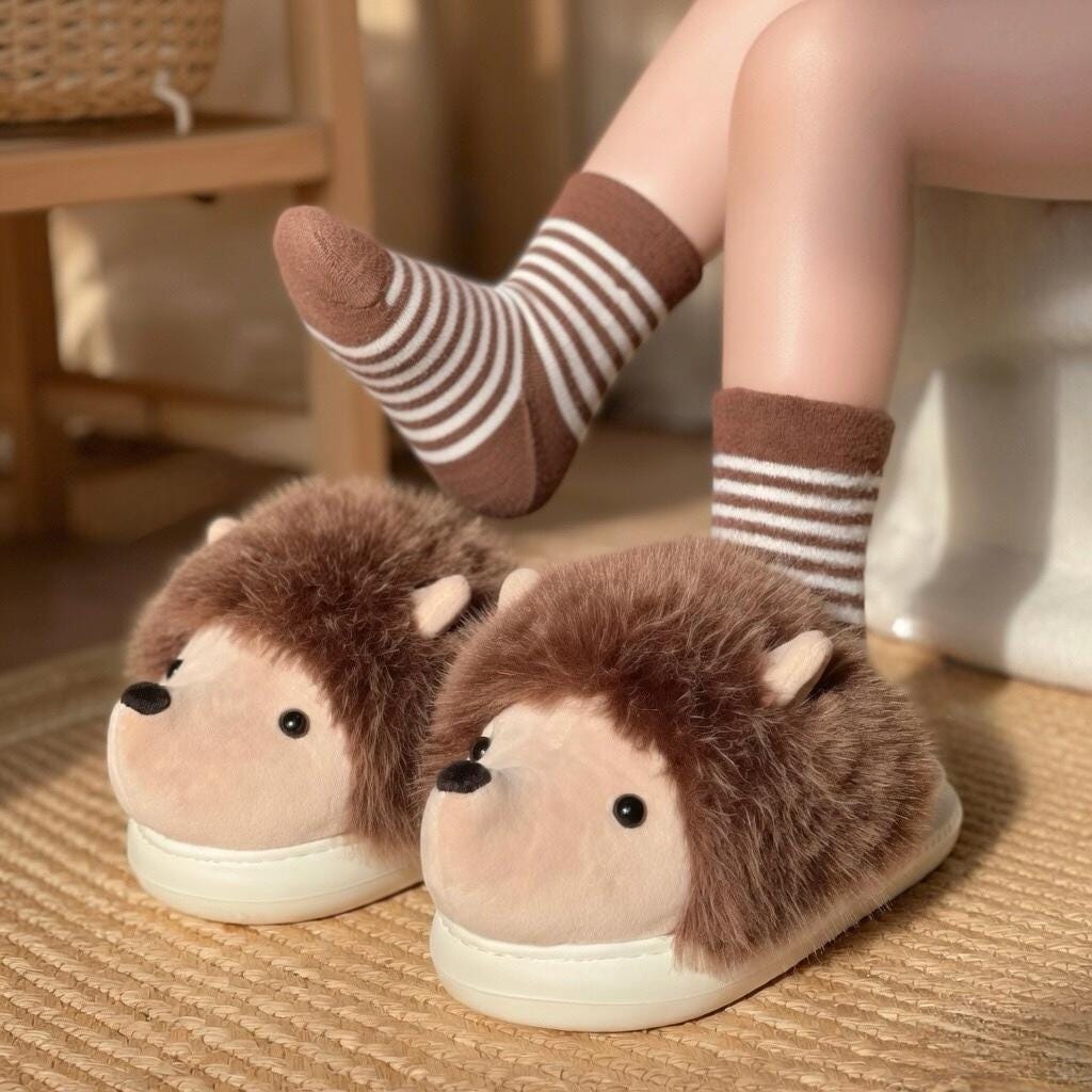 Plush Hedgehog Slippers | Cozy Animal House Shoes for Women | SoftSlipsy