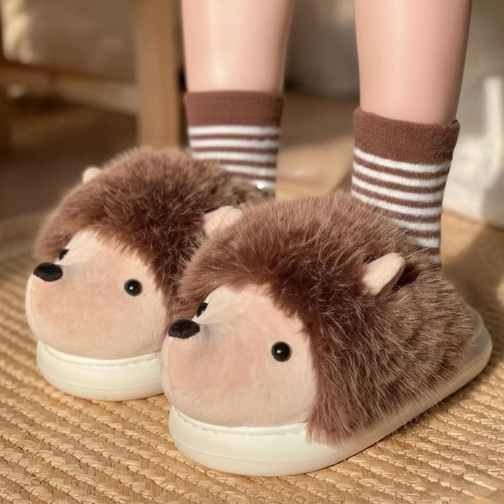 Plush Hedgehog Slippers | Cozy Animal House Shoes for Women | SoftSlipsy