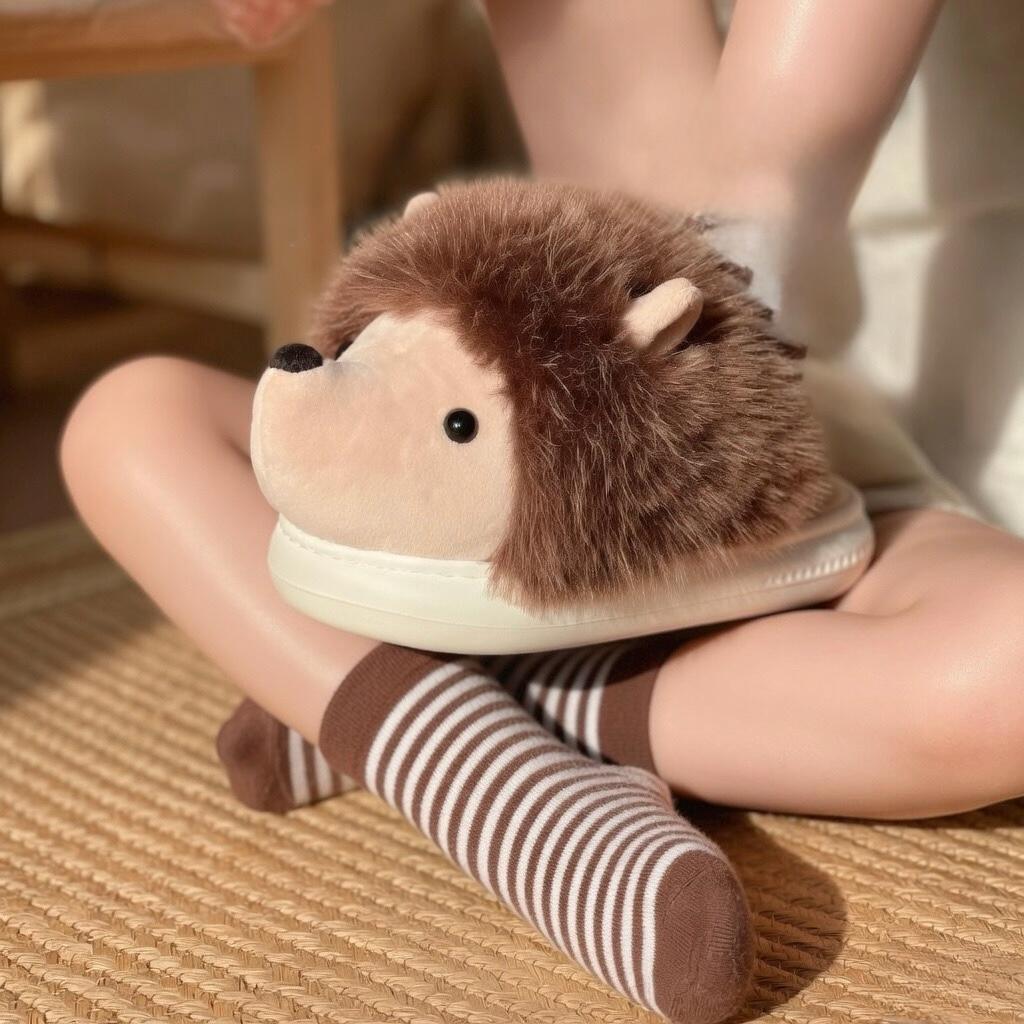 Plush Hedgehog Slippers | Cozy Animal House Shoes for Women | SoftSlipsy