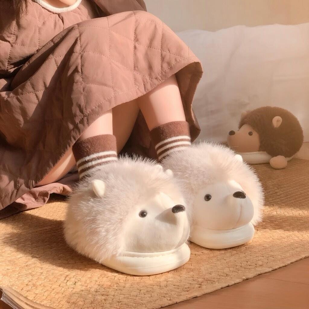 Plush Hedgehog Slippers | Cozy Animal House Shoes for Women | SoftSlipsy