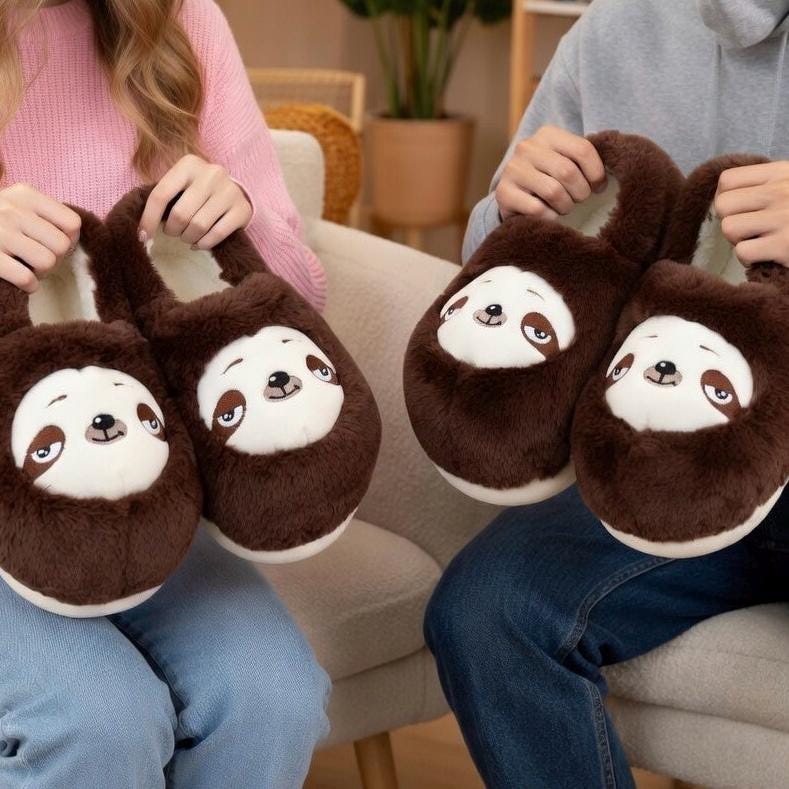 Plush Sloth Slippers | Cozy Fuzzy Indoor Animal Shoes for Women | SoftSlipsy