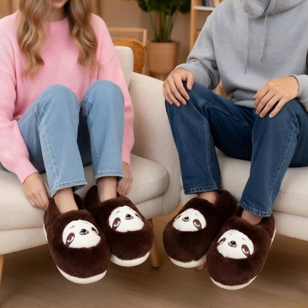 Plush Sloth Slippers | Cozy Fuzzy Indoor Animal Shoes for Women | SoftSlipsy