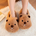 Fluffy Beaver Plush Slippers | Cozy Cartoon Animal House Shoes | SoftSlipsy