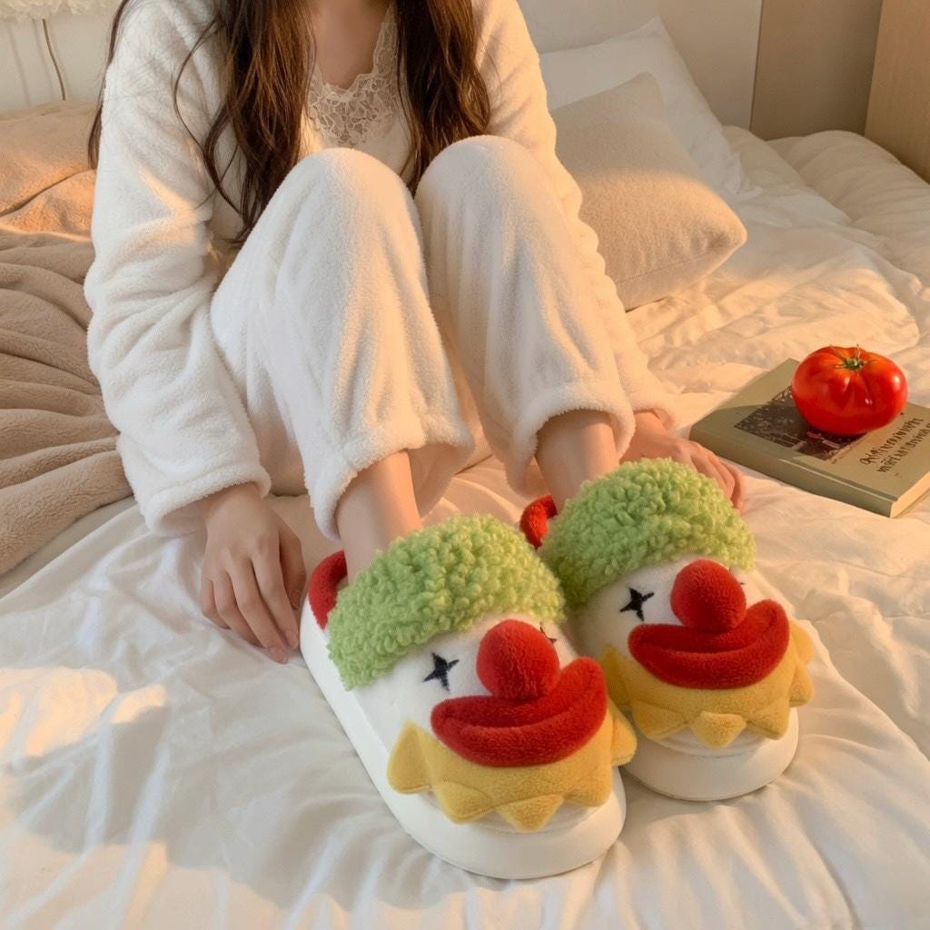 Funny Clown Plush Slippers | Cozy Cartoon Novelty Indoor Shoes | SoftSlipsy