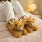 Highland Cow Plush Slippers | Fluffy Scottish Animal Cozy Indoor Shoes | SoftSlipsy