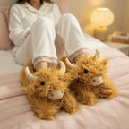 Highland Cow Plush Slippers | Fluffy Scottish Animal Cozy Indoor Shoes | SoftSlipsy