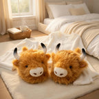 Highland Cow Plush Slippers | Fluffy Animal House Shoes, Cozy Indoor Comfort | SoftSlipsy