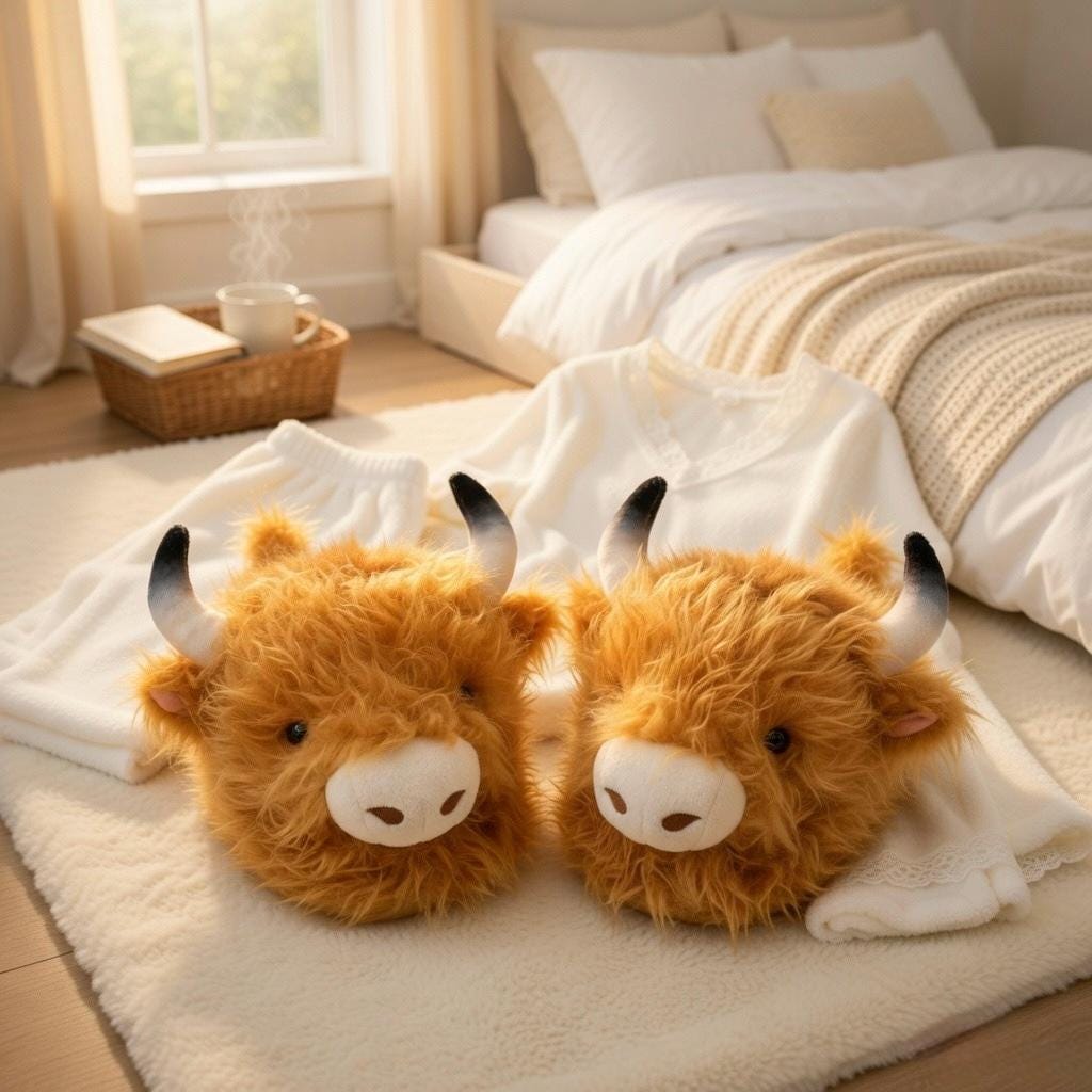 Highland Cow Plush Slippers | Fluffy Animal House Shoes, Cozy Indoor Comfort | SoftSlipsy