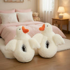White Duck Plush Slippers | Fluffy Cozy Animal House Shoes | SoftSlipsy