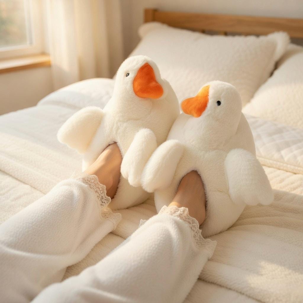 White Duck Plush Slippers | Fluffy Cozy Animal House Shoes | SoftSlipsy