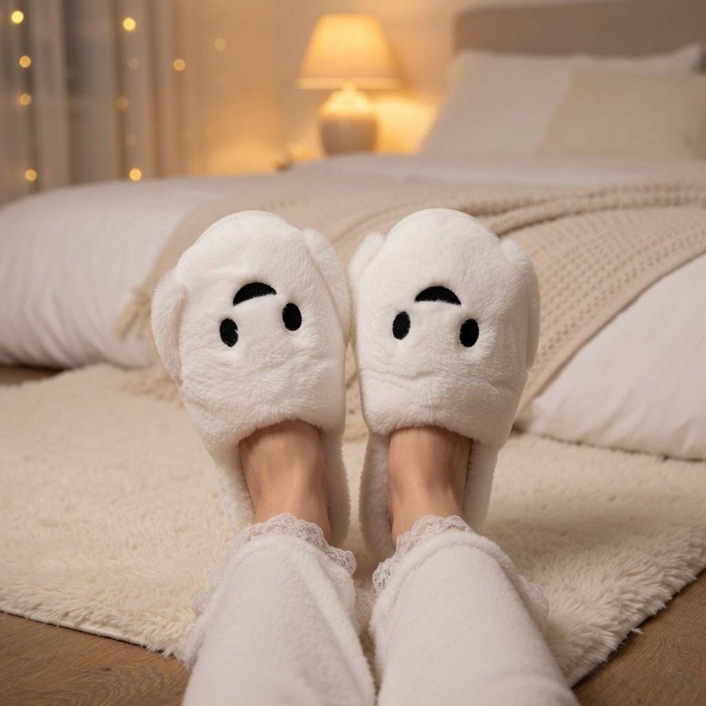 Plush Ghost Slippers | Cozy Fluffy Indoor House Shoes | SoftSlipsy